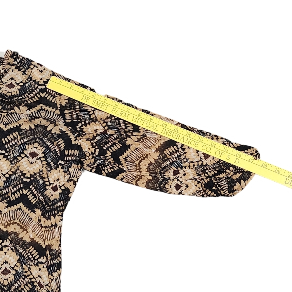 SUSAN GRAVER Abstract Print Blouse Womens Plus 1X Brown Black Sheer Tunic Top - Picture 13 of 14